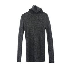 Slim Shiny Niddle Knit High Neck Long Sleeve Blouse Shirt