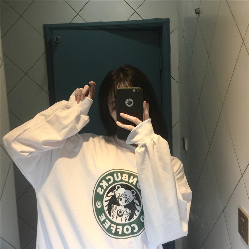 Sm Moonbucks Coffee Printed Oversized Sweatshirt