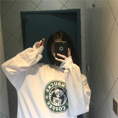Sm Moonbucks Coffee Printed Oversized Sweatshirt