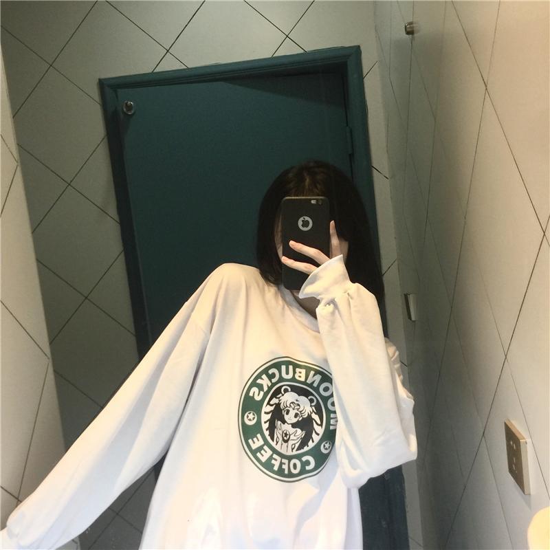 Sm Moonbucks Coffee Printed Oversized Sweatshirt