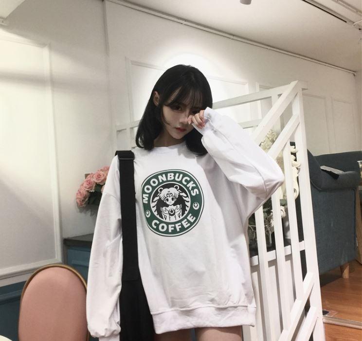 Sm Moonbucks Coffee Printed Oversized Sweatshirt