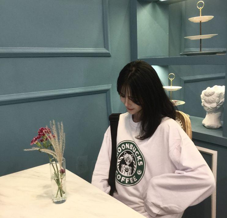 Sm Moonbucks Coffee Printed Oversized Sweatshirt