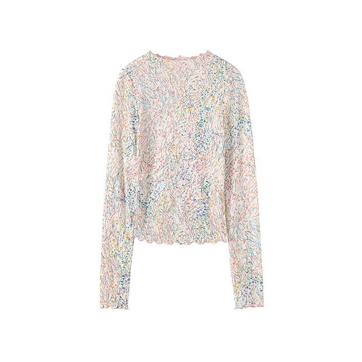 Small Flowers Painting Transparent Gauze Long Sleeve