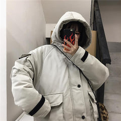 Small Letters Print Aesthetic Loose Warm Hooded Jacket