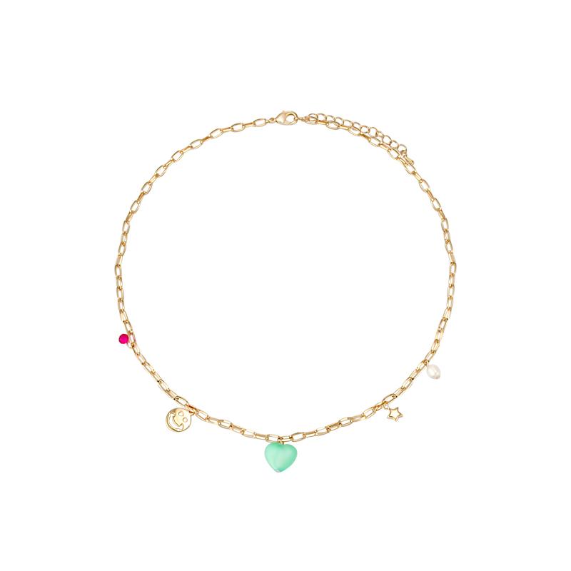 Smile And Heart Pendant Golden Chain Choker