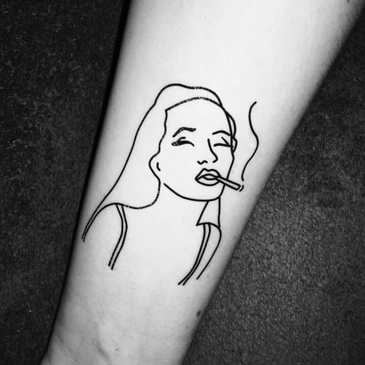 Smoking Angelina Black Lines Temporary Tattoo