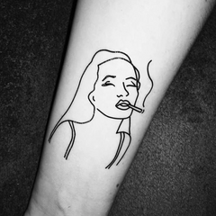 Smoking Angelina Black Lines Temporary Tattoo