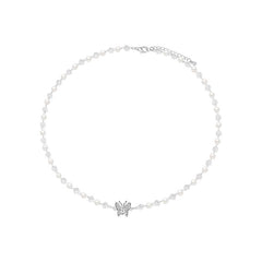 Soft Aesthetic Butterfly Pearl Chain Necklace