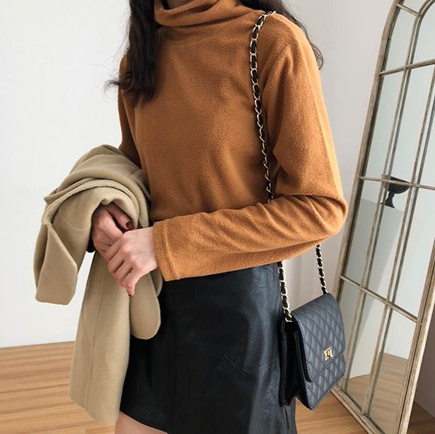 Soft Aesthetic Fleece High Collar Solid Color Shirt