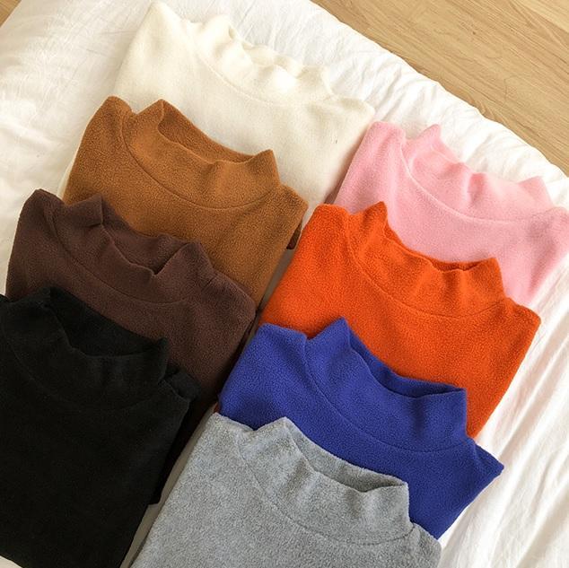 Soft Aesthetic Fleece High Collar Solid Color Shirt