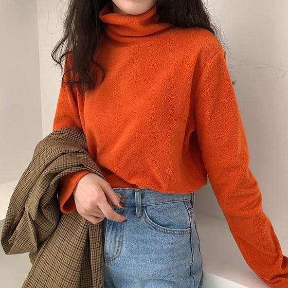 Soft Aesthetic Fleece High Collar Solid Color Shirt