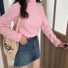 Soft Aesthetic Fleece High Collar Solid Color Shirt