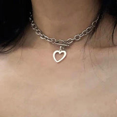 Soft Aesthetic Heart Silver Pendant Chain Necklace