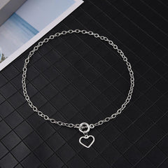 Soft Aesthetic Heart Silver Pendant Chain Necklace