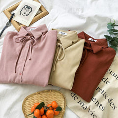 Soft Colors Loose Sleeves Cuffs Thin Bow Shirt