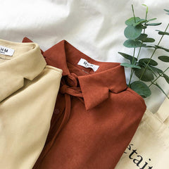 Soft Colors Loose Sleeves Cuffs Thin Bow Shirt