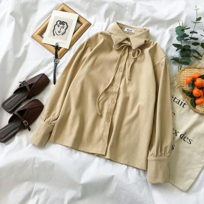 Soft Colors Loose Sleeves Cuffs Thin Bow Shirt