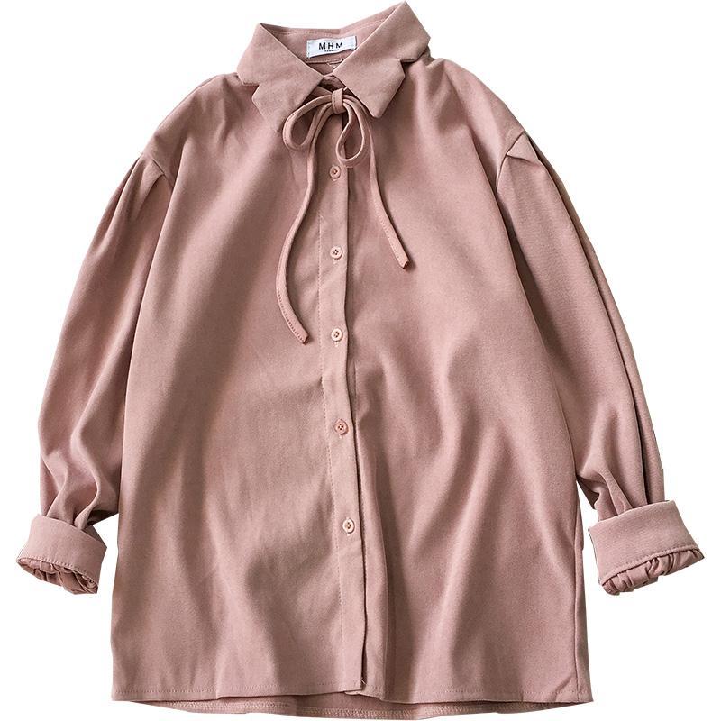 Soft Colors Loose Sleeves Cuffs Thin Bow Shirt