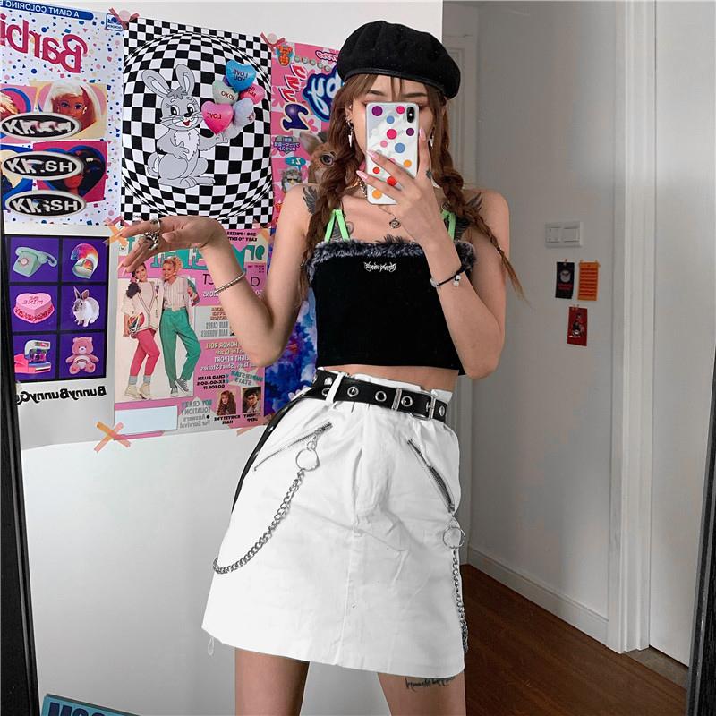 Soft Grunge Faux Fur Heart Buckle Strapless Top