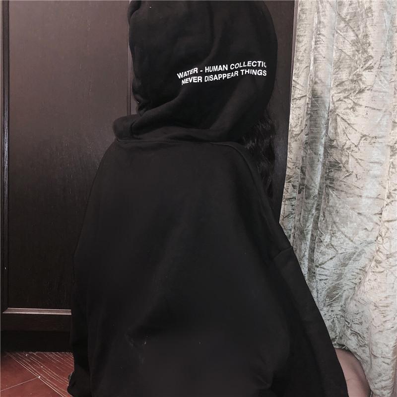 Soft Grunge Oversized Hooded Printed Black Sweatshirt