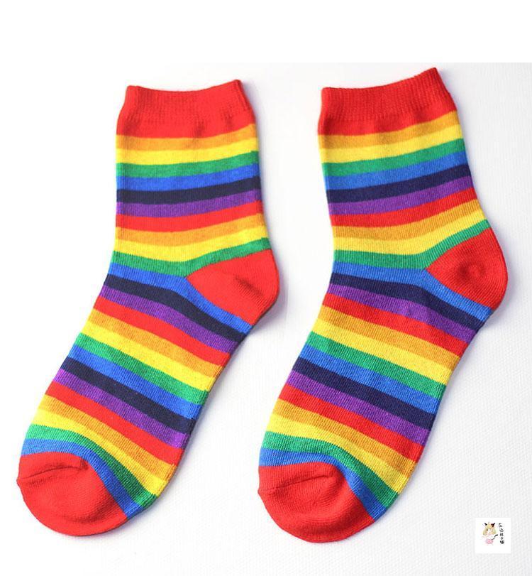 Soft Pale Pastel Stripes Rainbow Kawaii Ankle Socks