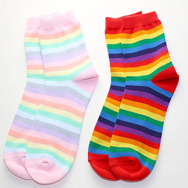 Soft Pale Pastel Stripes Rainbow Kawaii Ankle Socks