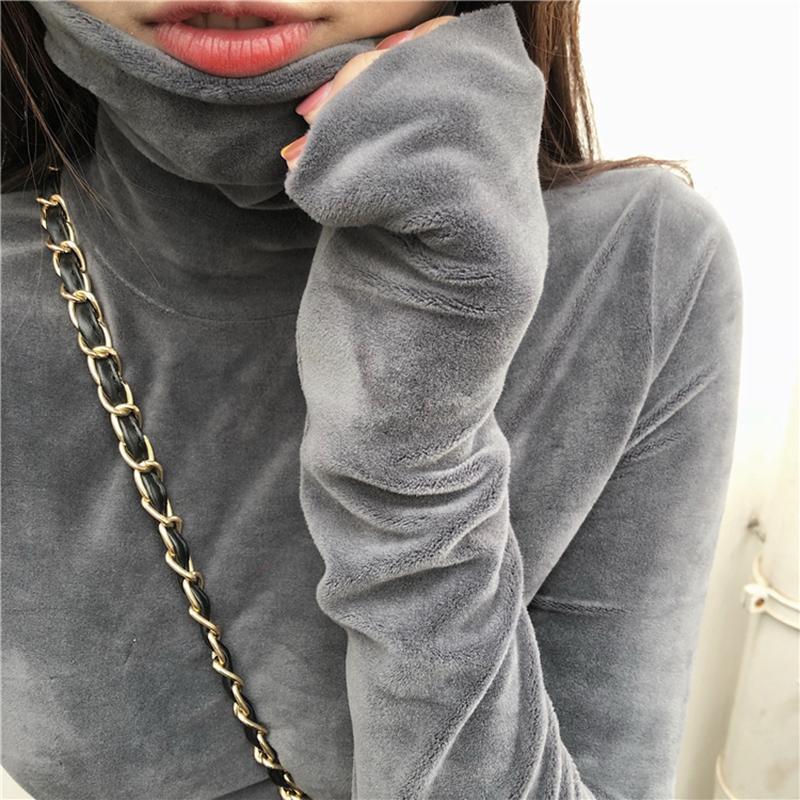 Soft Velvet Korean Fashion Turtleneck  Long Sleeve Blouse