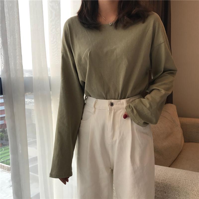 Solid Colors Aesthetic Long Sleeve Loose Shirt