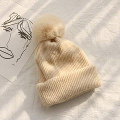 Solid Colors Dual Use Knitted Pompom Ball Scarf Beanie