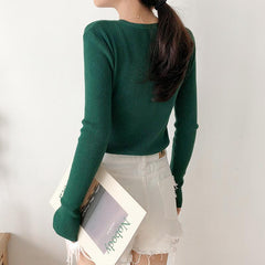 Solid Colors Knit Slim Long Sleeve Shirt