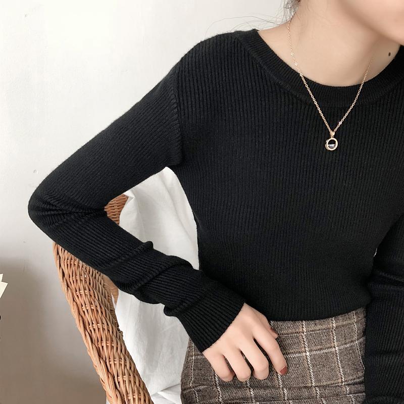 Solid Colors Knit Slim Long Sleeve Shirt