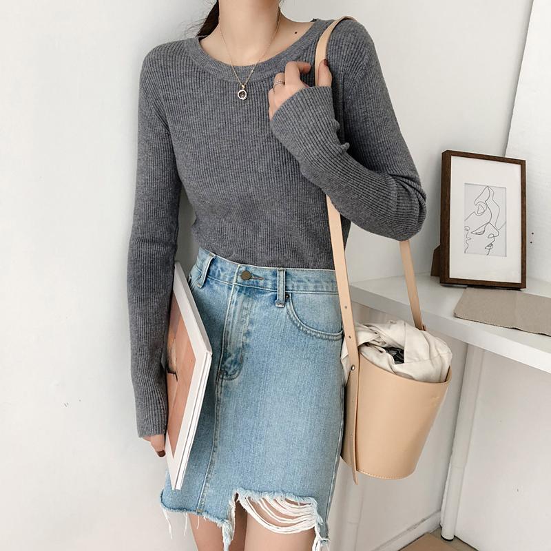 Solid Colors Knit Slim Long Sleeve Shirt