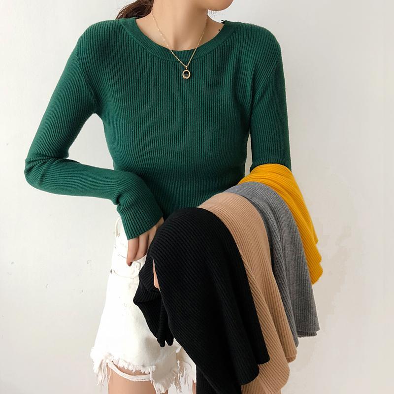 Solid Colors Knit Slim Long Sleeve Shirt