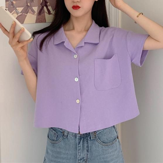 Solid Colors Loose Casual Cropped Shirt