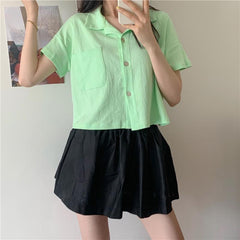 Solid Colors Loose Casual Cropped Shirt