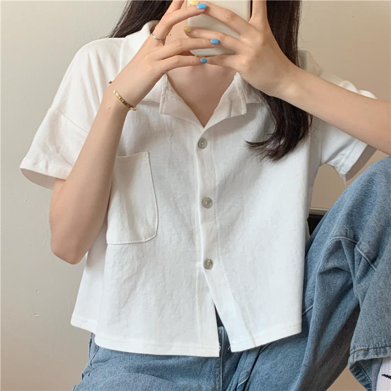 Solid Colors Loose Casual Cropped Shirt