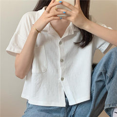 Solid Colors Loose Casual Cropped Shirt
