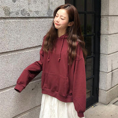 Solid Colors Oversized Long Sleeve Hooded Sweatshirt