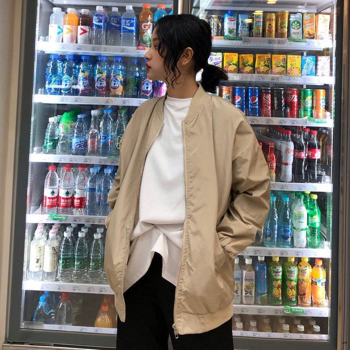 Solid Colors Silky Loose Casual Bomber Jacket