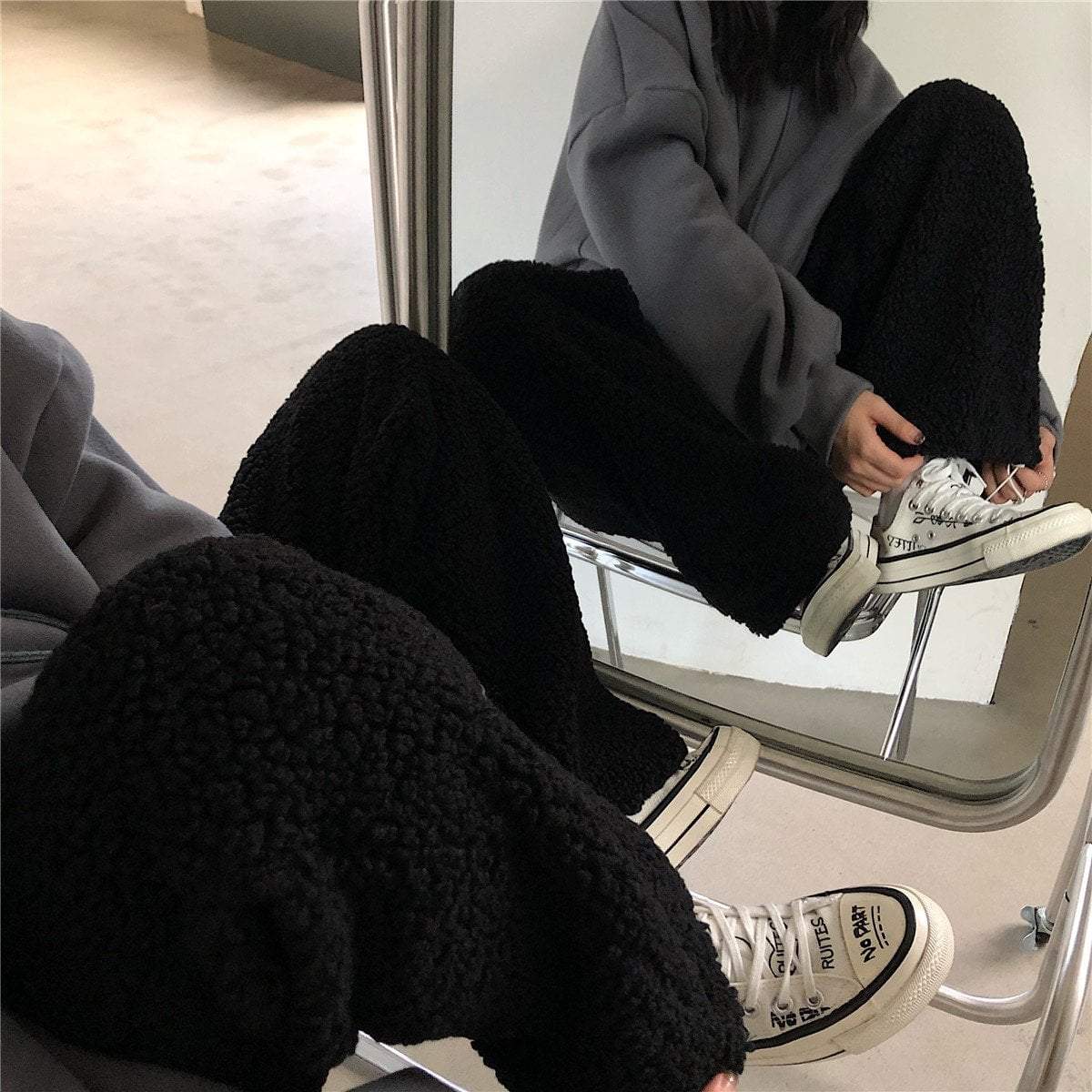 Solid Colors Soft Aesthetic Fluffy Warm Loose Pants