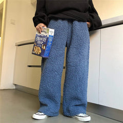 Solid Colors Soft Aesthetic Fluffy Warm Loose Pants