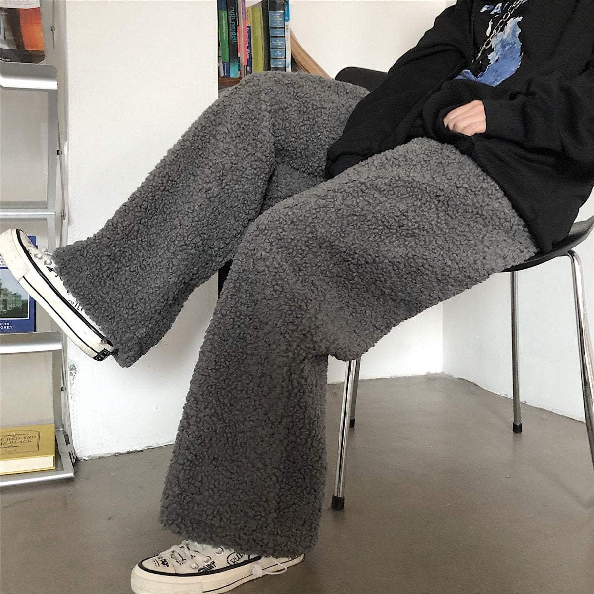 Solid Colors Soft Aesthetic Fluffy Warm Loose Pants
