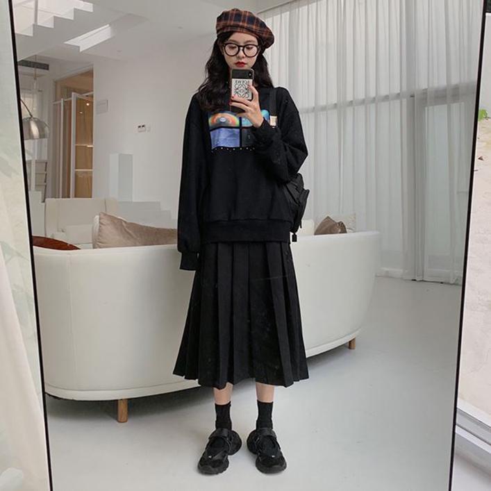 Space Galaxy Print Oversized Black Sweatshirt