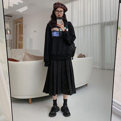 Space Galaxy Print Oversized Black Sweatshirt