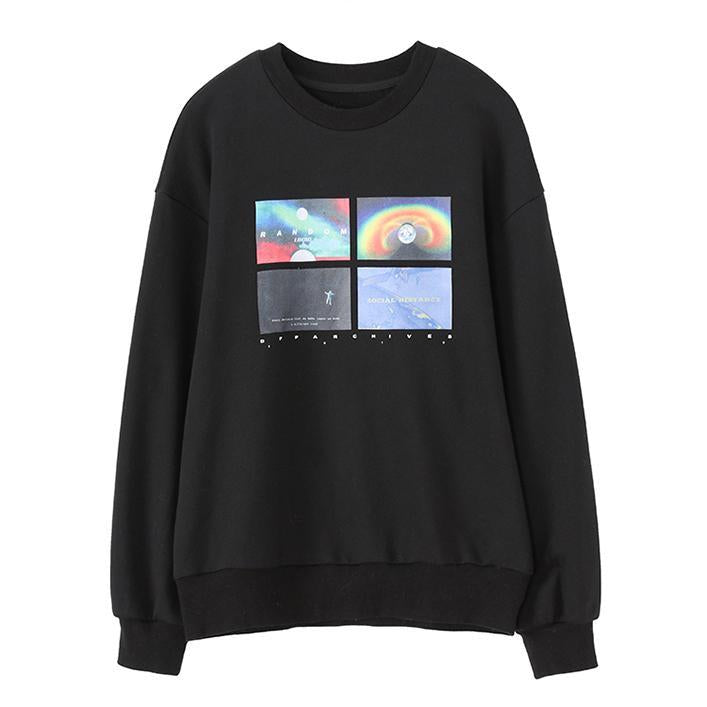 Space Galaxy Print Oversized Black Sweatshirt