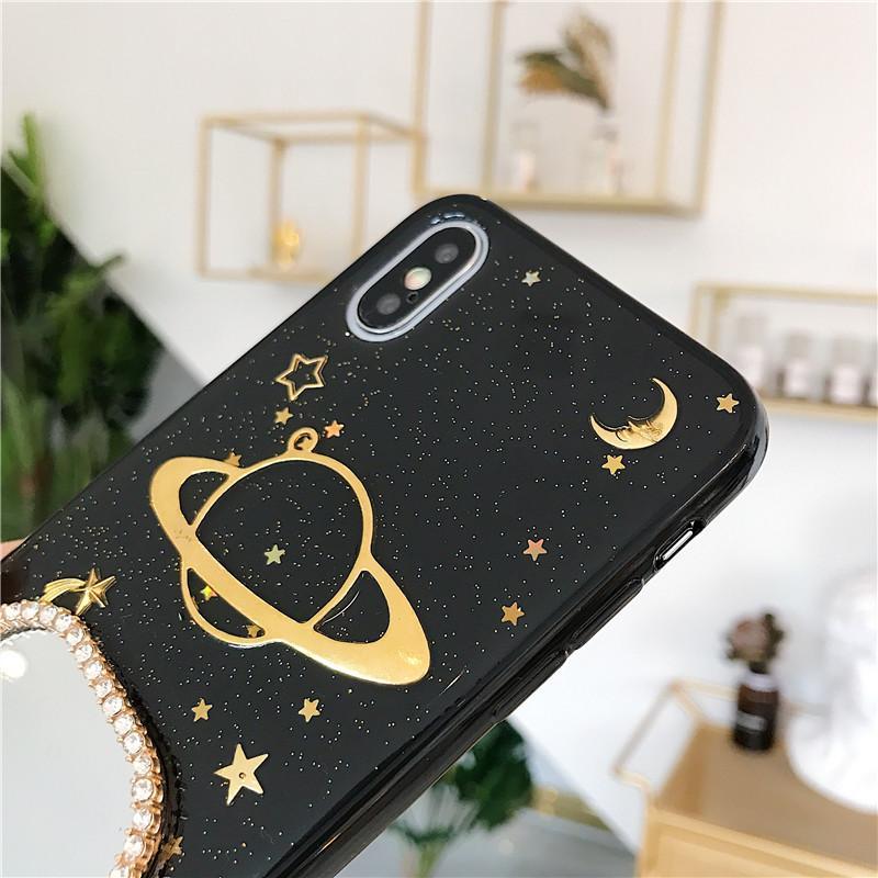 Sparkly Planet Black Transparent Ornate Mirror Iphone Case