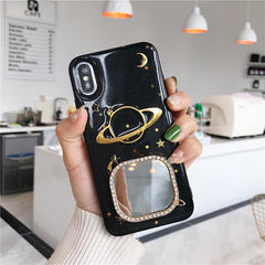 Sparkly Planet Black Transparent Ornate Mirror Iphone Case