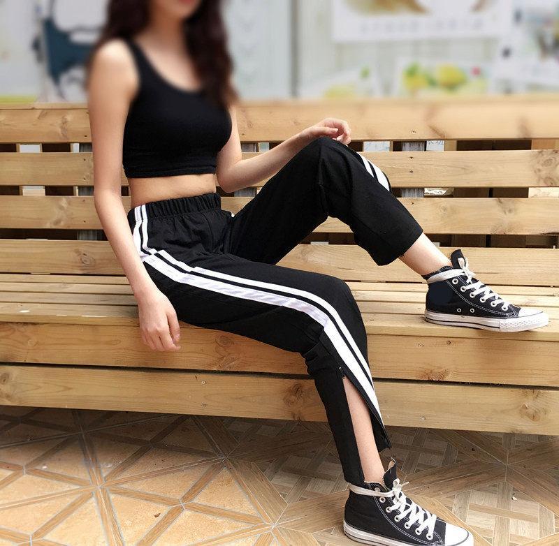 Sportish Ankle Cut Grunge Black Aesthetic Elastic Pants