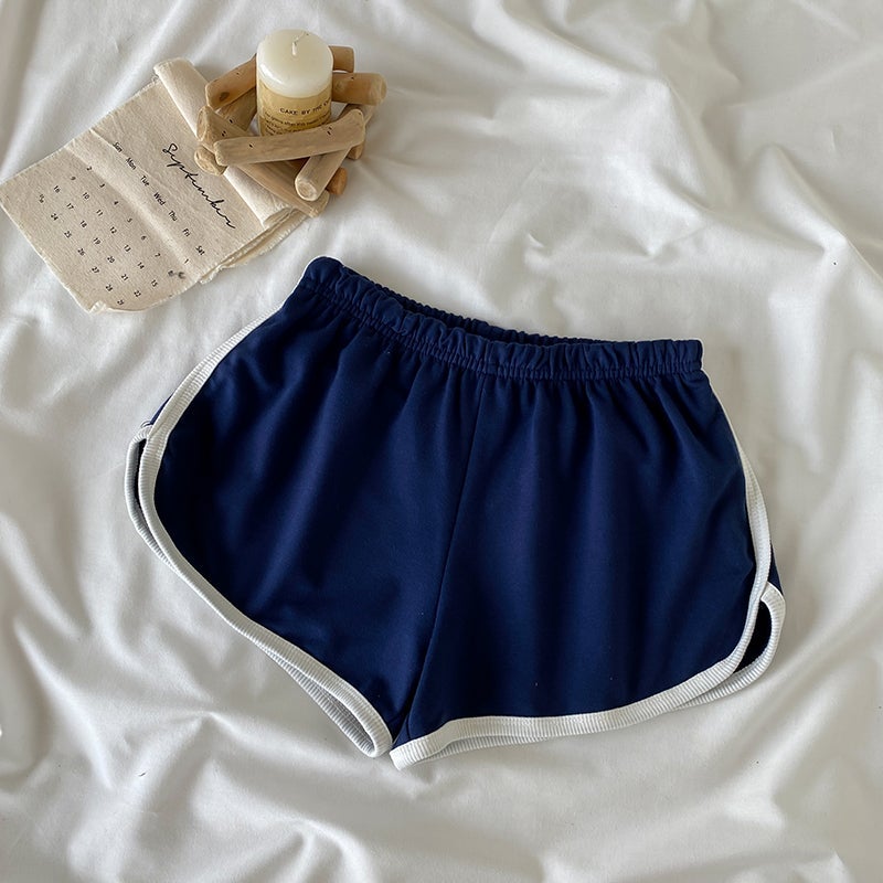 Sporty Japanese Aesthetic White Bodysuit + Blue Shorts