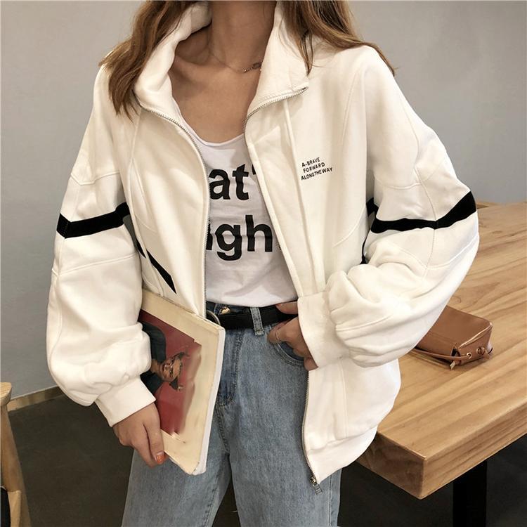 Sporty Lines Oversize Zipper Black White Sweatshirt